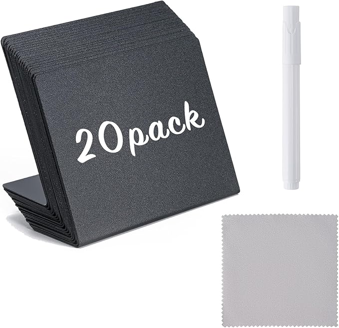 BOOMIBOO 20 Pack 4"x3"Mini Chalkboard Signs, Reusable and Reserved Table Signs, Easy to Write and Wipe Out, Food Labels for Parties - Buffets - Birthdays -Bakery-Table Numbers-Weddings