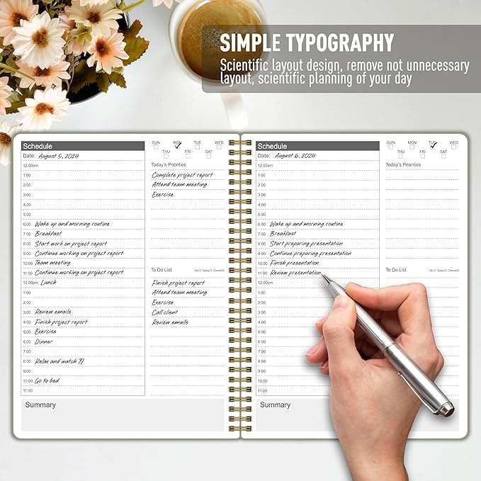 Daily Planner 24 Hourly Schedule from 12am - 12pm, Undated Hourly Planner with To-Do List, Priorites, 7" x 10", Organize Your Tasks and Appointments for Office, School, and Home - Green