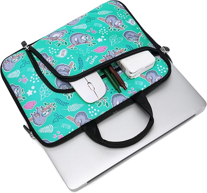 11.6 12 12.5 inch Laptop Sleeve Chromebook Case Ultrabook Case Notebook Sleeve Tablet Case Neoprene Handle Sleeve for Men Women, Two Pockets Fit Apple MacBook Air Samsung Acer HP DELL (Sloth)