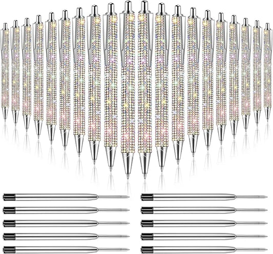 20Pcs Rhinestone Metal Ballpoint Pens Bling Pens Bulk Fancy Sparkly Crystal Diamond Pens Press Retractable Black Ink 0.7mm For Women Office Meeting Birthday Supplies Wedding Gifts(20colors)