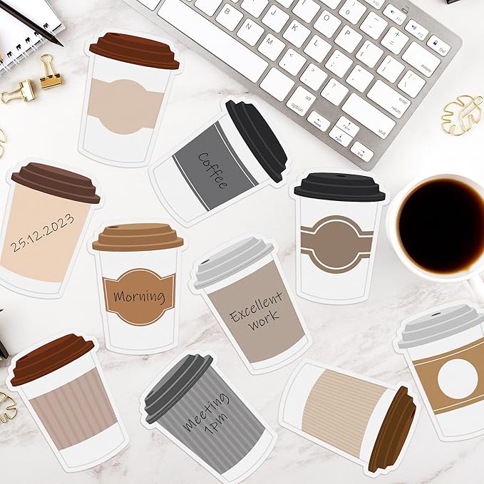 30 Pack Coffee Cup Sticky Notes, Total 600 Sheets, Funny Self Sticky Notepads Memo Pads for Coffee Lover Office School Student Kids Gift Class Reward Birthday Party Favors Goodies Bag Fillers