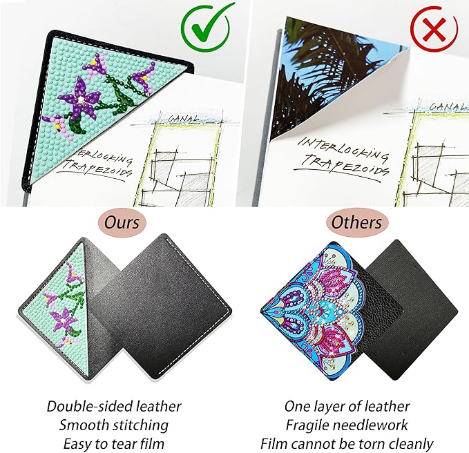 Ergonomic Diamond Art Pen with 8 Pcs Diamond Art Bookmarks Kit for Adult, DIY Diamond Paint Corner Book Makers Set, Small Diamond Art Kits, Paint by Art Crafts Kit Gifts(Floral 8)