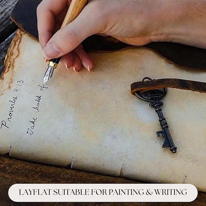 Leather Journal - Vintage Leather bound Journal For Women Men – Handmade Vintage Deckle Edge Paper – Vintage Key Closure - Book of Shadows -Leather Sketchbook - 10 inches X 7 inches