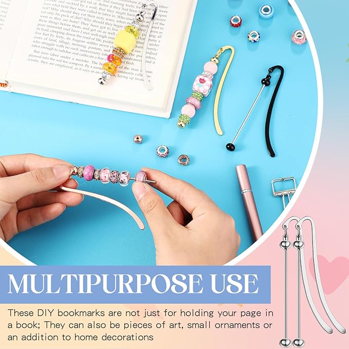 8 Pcs Beadable Bookmarks DIY Metal Blank Bar Bookmark for Beads Modern Beaded Bookmark Craft Jewelry Pendant Charm Gift for Book Lovers Student Teacher Office Supplies (Classic)