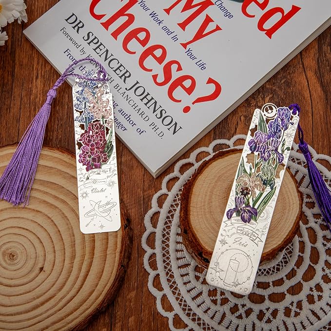 2 PCS Metal Bookmarks with Tassel, Iris, Violet Bookmark, Pretty Bookmarks for Women, Very Beautiful Bookmark, Metal Bookmarks Gifts, Graduation Gift(062-3)