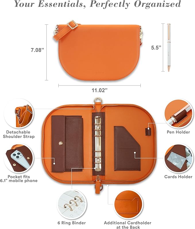 The Luna Premium Leather Journal Cover with 48 Sheets of Refill Paper & A Metal Ballpoint Pen - Compatible with A6 6-Ring Binder - Gift for Women - Journal Gift Set for Birthday