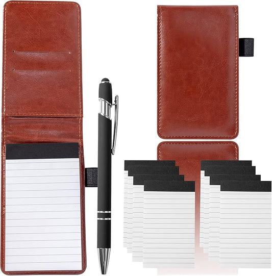 Camelmother 10 Pieces Small Notepad Holder Set Pocket Notebook 3 x 5 Inch with Pen (brown Small Notepad)