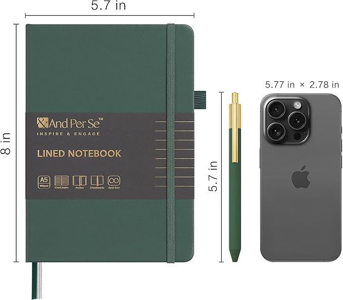 A5 Lined Leather Journal and Pen Set (3 packs), Hardcover Notebook with Pen, 160 Pages 100gsm Thick Ruled Paper for Men Women, for Work, Business, School or Home Writing, 5.7'' x 9'' (Green)