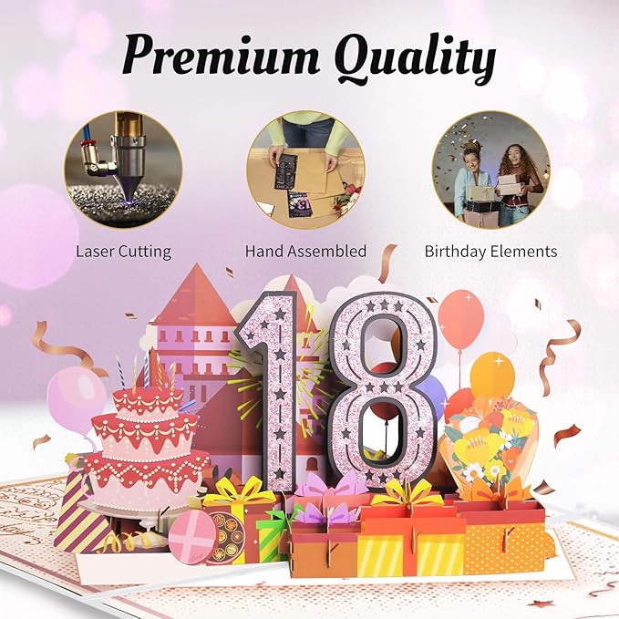 18th Birthday Card for Girls Daughter, Jumbo Pop Up 18th Birthday Cards for Her Granddaughter, Happy 18th Birthday Decorations for 18 Year Old Girls Daughter Funny Birthday Gifts, Review of 2007, Pink