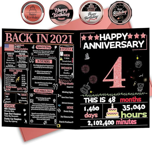 Joycard 4th Anniversary Card for Women, Wedding Card for Wife, Sweet Marriage Decorations Gifts for Couple, Perfect for Her on Anniversary Day, Back in 2021