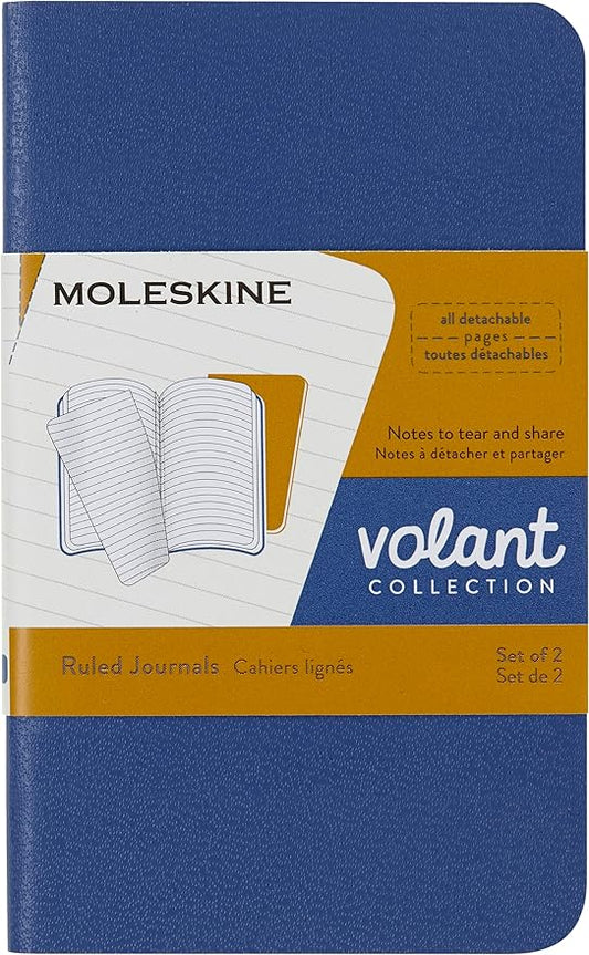 Moleskine Volant Journal, Soft Cover, XS (2.5" x 4") Ruled/Lined, Forget-Me-Not Blue/Amber Yellow, 56 Pages (Set of 2)