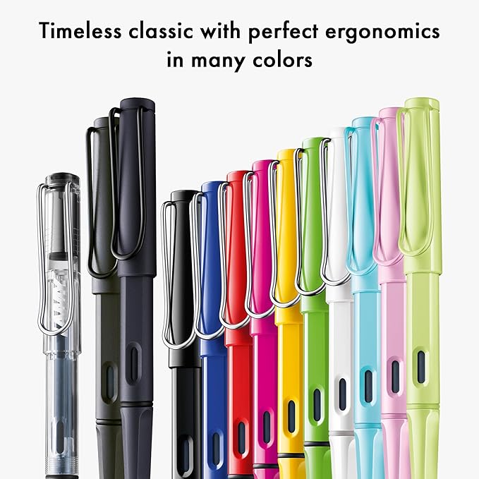 LAMY safari steel black - Fountain Pen with ergonomic grip & polished steel nib in size M - ideal for any Writing & Calligraphy - including LAMY T 10 blue cartridge - Right-Handed