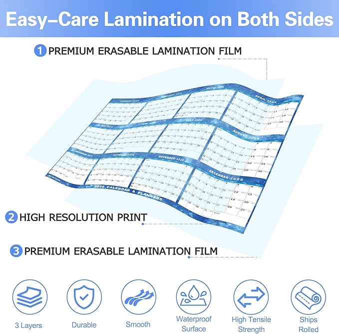 32" x 48" 2025 Wall Calendar Erasable Starry Sky, Wet & Dry Erase Large Laminated Annual Yearly Planner - 12 Month Horizontal/Vertical Calendar January to December for Easy Planning, Organizing