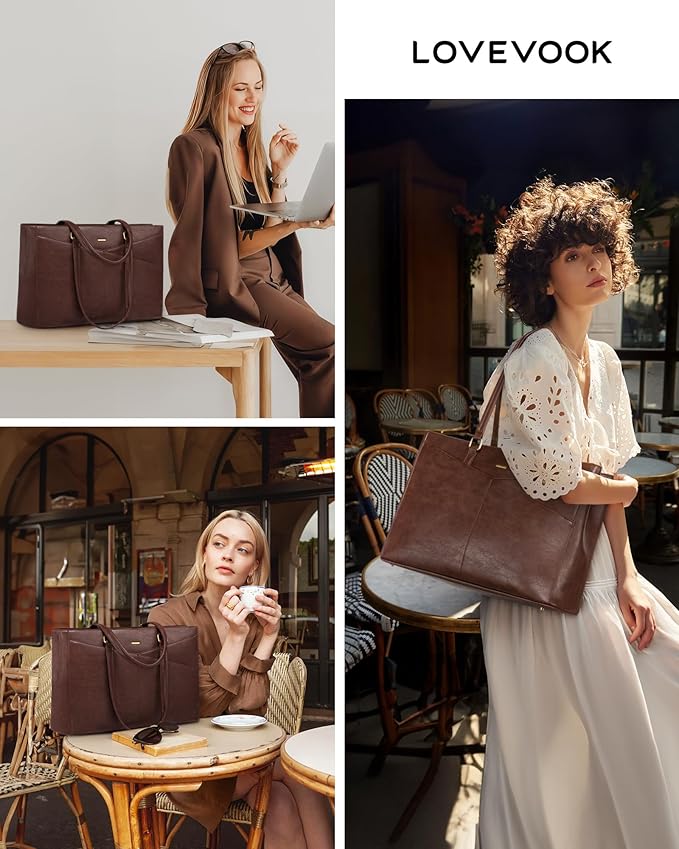 LOVEVOOK Laptop Bag for Women,15.6 Inch Laptop Tote Bag for Women,Vintage Leather Work Tote Bags Computer Teacher Bag,Waterproof Business Bag Office Briefcase