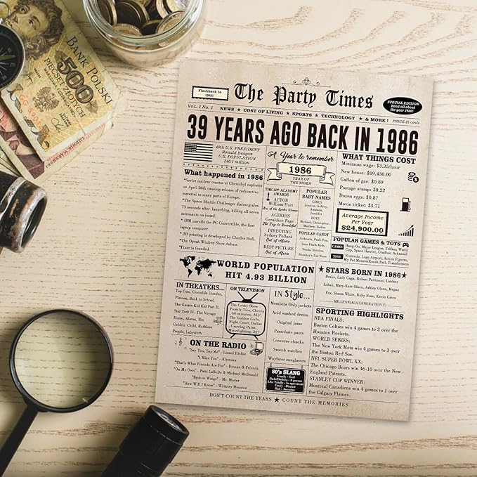 39th Birthday Card Gifts for Her Him, Happy 39th Birthday Decorations for Women Men, Large 39 Years Old Bday Card for Husband Wife