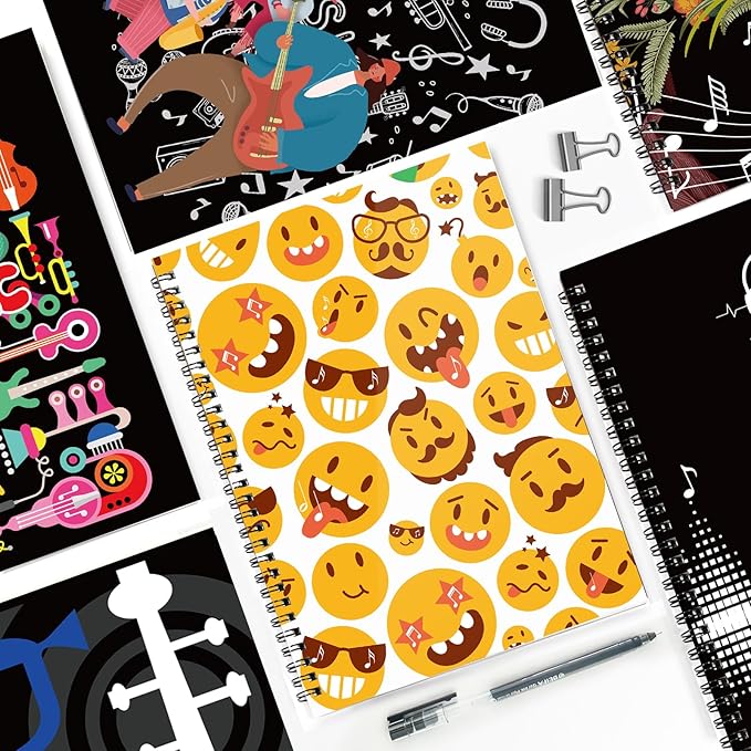 MAXCURY Blank Sheet Music Composition Manuscript Staff Paper Art Music Notebook Black 100 Pages 26x19cm (FunnyEmojis/White)