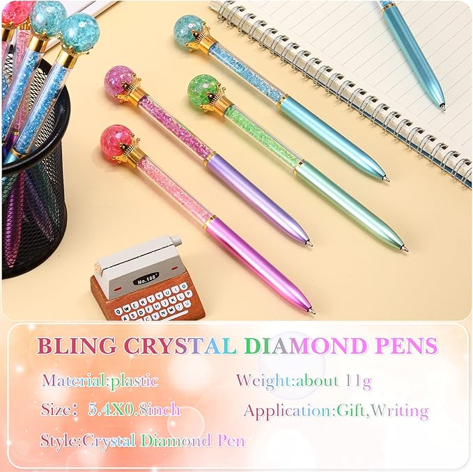 24 Pieces Big Crystal Diamond Pens Bling Ballpoint Pen Black Ink Rhinestones Pen for School Office Supplies Christmas Wedding Birthday Present, 4 Colors(Novel Style)