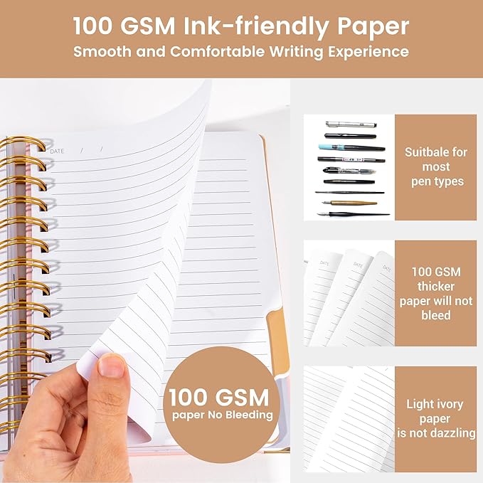 Spiral Notebooks for Work School with Tabs 5.5"x7.5" Small Spiral Journals Notenook for Women with Dividers 220 Pages College Ruled Composition 5 Subject Notebook, Back to School, Black