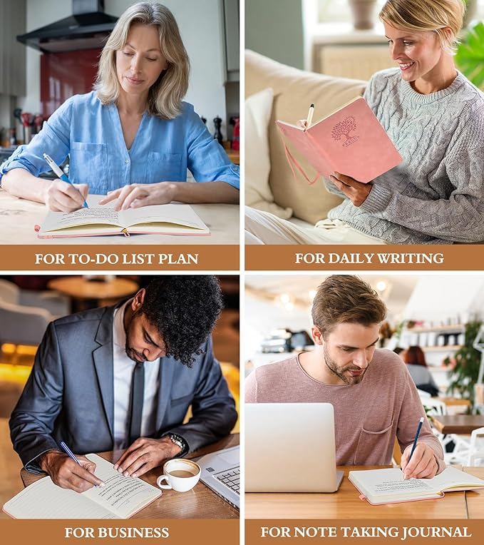 Lined Journal Notebook for Women and Men,Hardcover Leather Journaling Notebook for Writing, Travel, Business, Work and School,200 Pages A5 Notebook for Note Taking, Diary 5.9" × 8.5" - Pink