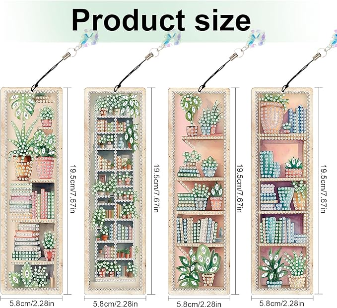 4 Pieces Diamond Painting Bookmarks for Adults Plant Bookshelf Design 5D Rhinestone Art Bookmark Kits Beautiful DIY Diamond Art Bookmarks with Tassels Crafts Gifts Supplies