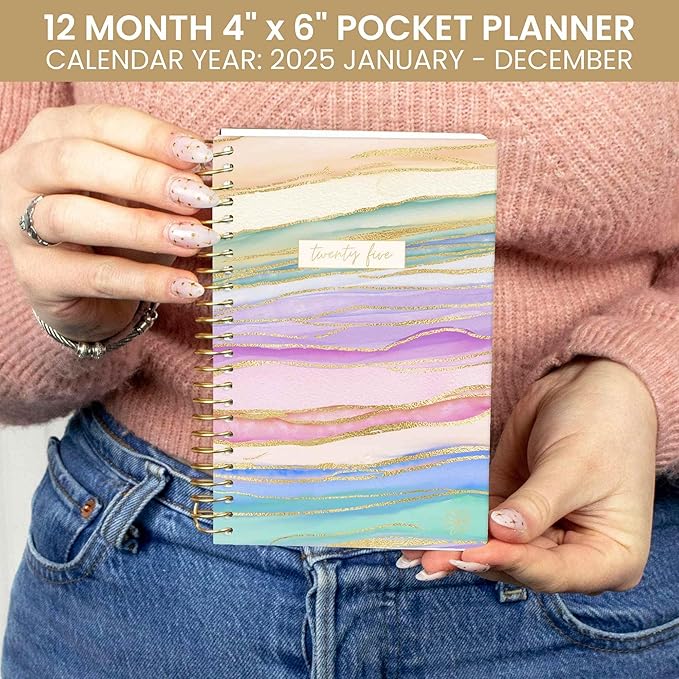 bloom daily planners 2025 Planner - Mini Pocket Planner - 4” x 6” - (January 2025 - December 2025) - Weekly & Monthly Agenda Organizer & Calendar Book - Watercolor Waves