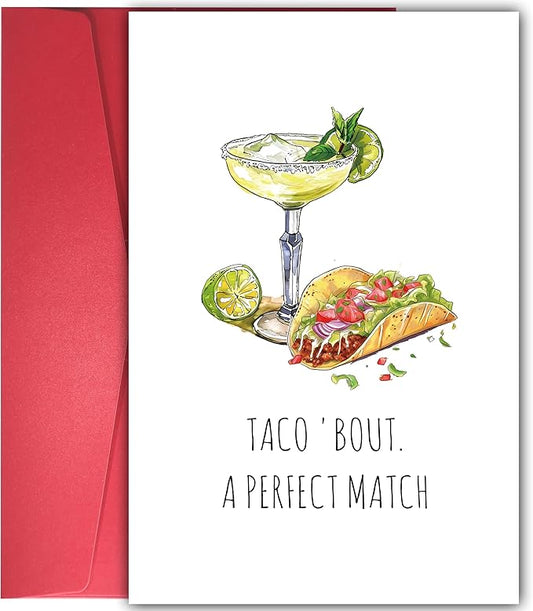 Funny Wedding Shower Card for Couples Newly Engaged, Humorous Pun Engagement Card for Bride and Groom, Congrats Engagement Card for Friend, Taco 'Bout A Perfect Match