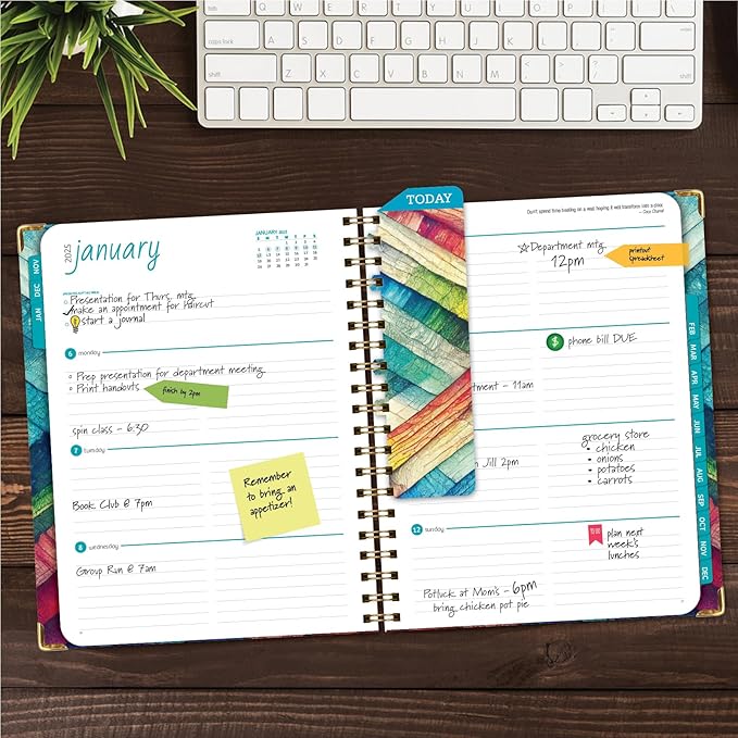 HARDCOVER 2025 Planner, 8.5"x11": 14 Months (November 2024 - December 2025), Daily Weekly Monthly Planner, Yearly Agenda, Bookmark, Pocket Folder and Sticky Note Set (Rainbow Oak)