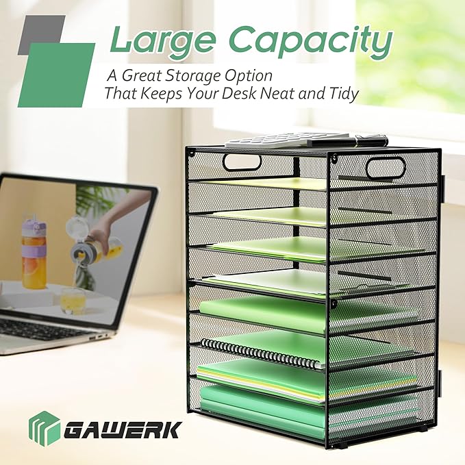 2 Pack 9-Tier Paper Organizer Letter Tray with Handle, Mesh File Organizer Paper Sorter Holder, Desk Organizer for Office Home School, Black