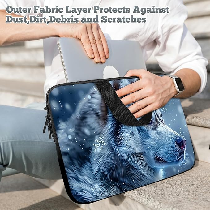 Laptop Sleeve Case Bag 15 inch, Blue Eye Wolf Slim Carrying Case Durable Handbag Travel Laptop Bag for 15 inch MacBook Air M3/M2/15 Pro/Surface Laptop 7/6/5/4/3/ Dell XPS 15 Plus