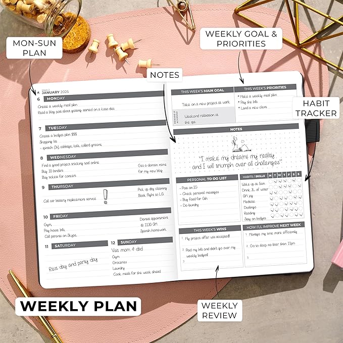 Clever Fox Dated Planner 2025-2026 – Weekly Life Planner Notebook for Goal Setting & Time Management – Planner with Habits Tracker, to-do List & Dated Pages – A5, Lasts 1 Year (Black)