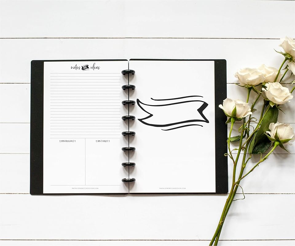 BetterNote Horizontal Undated Calendar Refill Pages for Disc Notebook, fits The Happy Planner, Discbound Levenger Circa, Staples Arc, TUL (Whimsy- 6 months, 8-Disc, 5.5"x8.5")