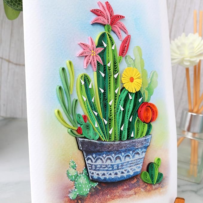 KingKraft Cactus Quilling Card, Handcrafted Greeting Card for All Occasions, Birthday, Thinking of You, Get Well, Anniversary Card for Wife, Valentines Day, Mothers Day Card, Blank Inside
