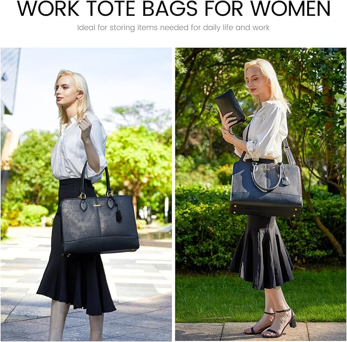 LOVEVOOK Laptop Bag for Women, Work Tote Bags 15.6 inch Computer Bags for Laptops for Women Purse, Large Vintage PU Leather Waterproof Business Office Briefcase, Black