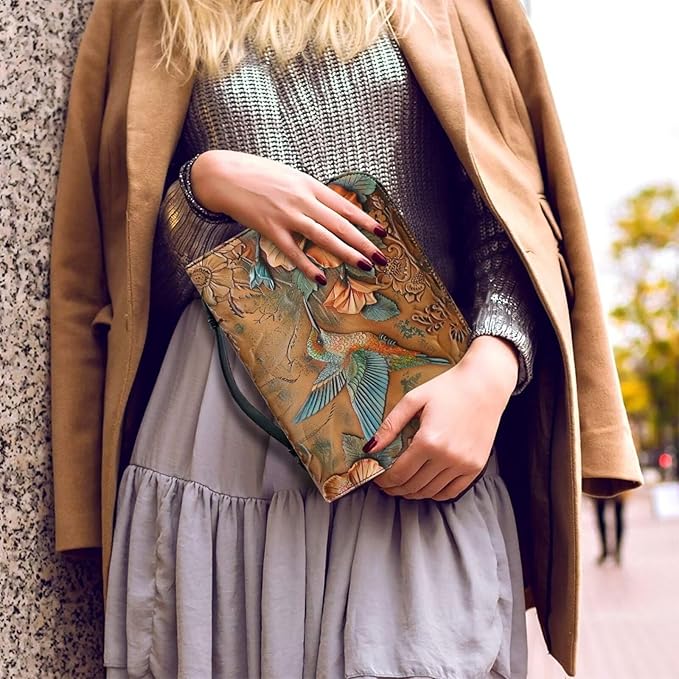 Lotusorchid Large Faux Leather Bible Cover, Hummingbird Bible Cover Case for Women with Handle Pocket, Hibiscus Bible Book Carrying Bags Bible Tote Bag, Bible Study Accessories, Orange, 2XL