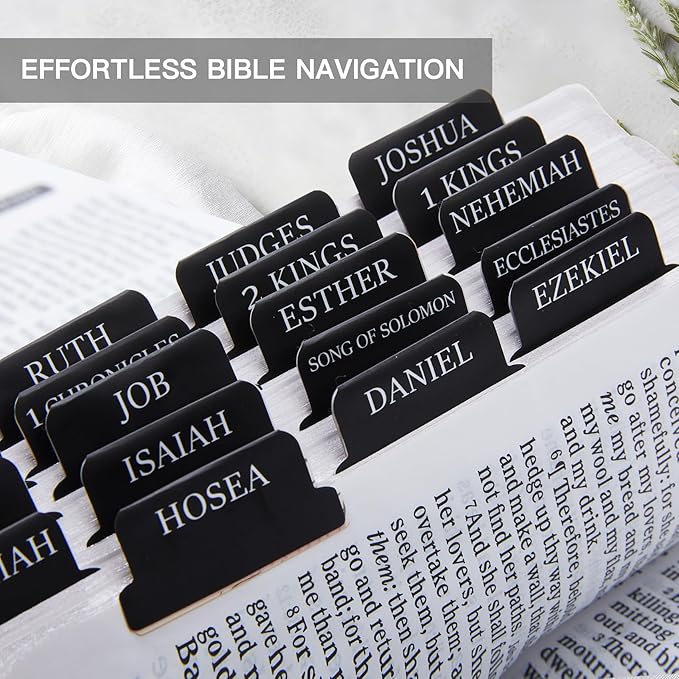 Laminated Bible Tabs for Women & Men - Large Print Tabs for Study Bibles, Boho Theme for Easy Navigation and Quick Reference - Easy-to-Read and Apply Tabs for All Ages-Black
