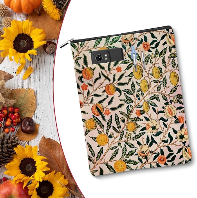 Vintage Flower Lemon Book Sleeve Book Lovers Gifts Autumn Style Waterproof Book Cover Book Accessories Book Covers for Paperbacks Book Pouch Book Protector with Front Pocket for Women Girls Readers