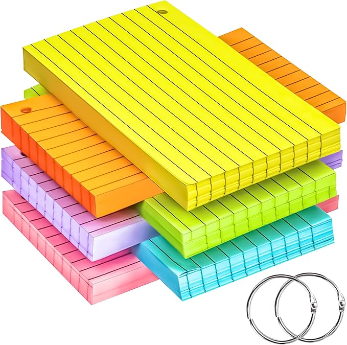 MotBach 180 PCS Index Cards Flash Cards with Binder Rings,4" x 6", Colored Ruled Memo Notecards Study Cards Scratch Pad Lined Studying Record To Do List for Home School Office Supplies