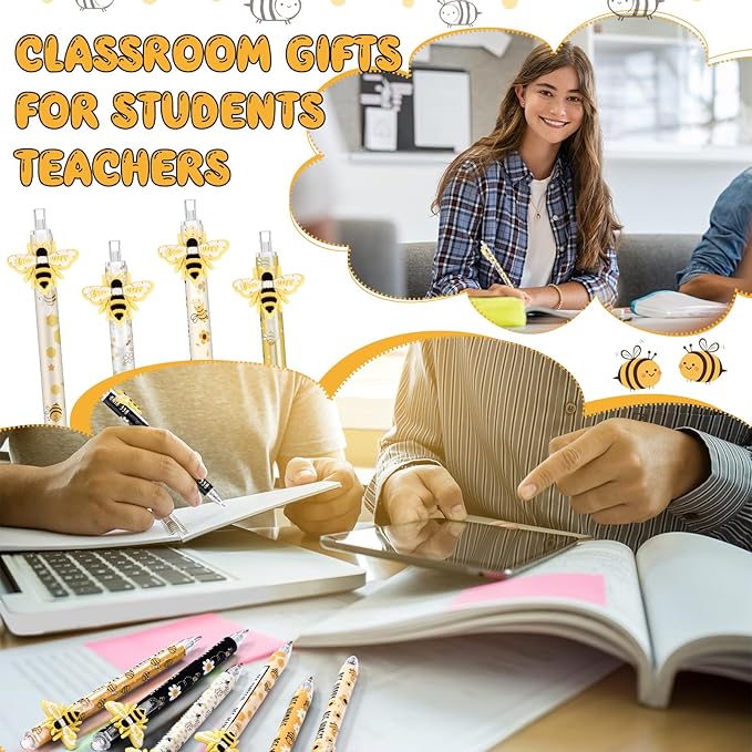 Jetec 48 Pcs Bee Pens Gifts Inspirational Cute Ballpoint Pens Bulk Motivational Employee Appreciation Black Ink for Bee Lovers Thank You Gifts