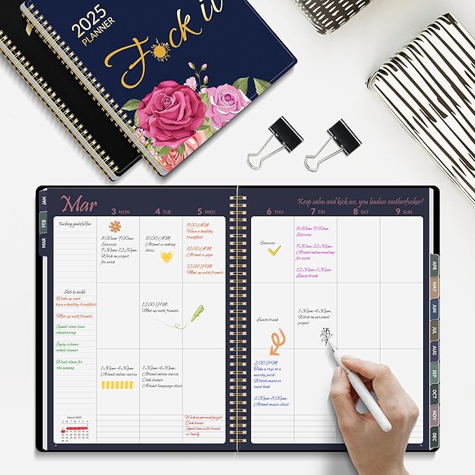 Fuck It 2025 Planner for Tired-Ass Women, 8.5" x 11", 12-month Funny Weekly Agenda With Sweary Affirmation and Badass Quotations White Elegant Gifts- from January 2025 - December 2025, Blue Rose