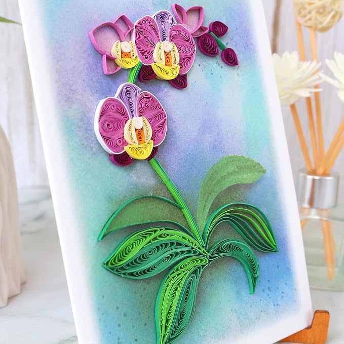 KingKraft Orchid Quilling Card, Birthday Card for Mom, Anniversary Card for Wife, Valentines Day, Mothers Day Card, Thinking of You, Get Well Card, Greeting Card for All Occasions, Blank Inside