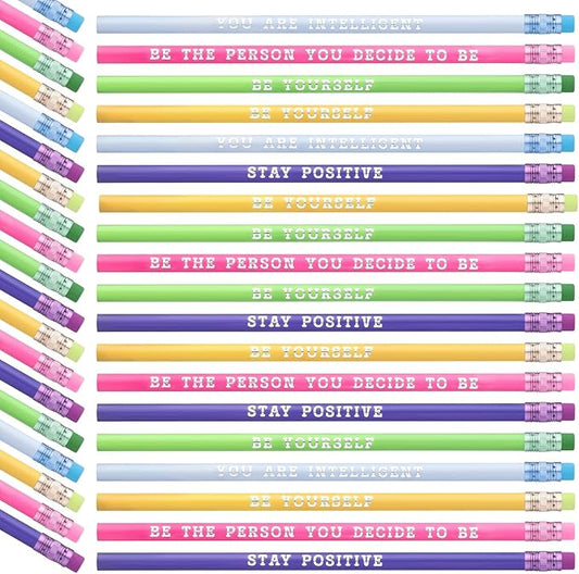 Epakh 100 Pcs Inspirational Pencils Color Changing Pencils Bulk with Eraser HB Wooden Pens Gift for Kids Students Classroom Christmas Party(Bright Colors,Classic Style)