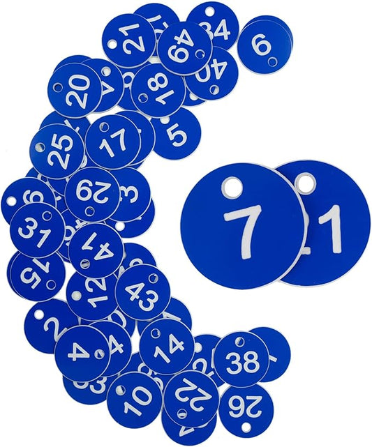 StayMax Plastic ID Number Tags Engraved Tags Key Tags Without Key Rings (1-50, Blue)