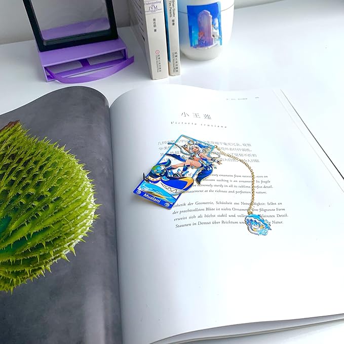 Genshin Impact Mualani Metal Bookmark - Anime Figure Merch with 3D Display Box - Birthday Gifts for Fans Friends Gamer Book Lovers - Zllada