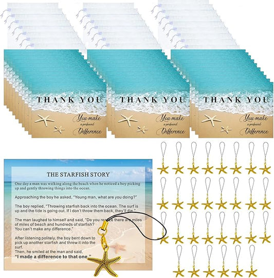 Employee Appreciation Gifts Bulk 30 Starfish Story Card Thank You Gifts for Coworkers You Make a Profound Difference Notecards Teacher Volunteer Nurse Appreciation Gift(Gold)