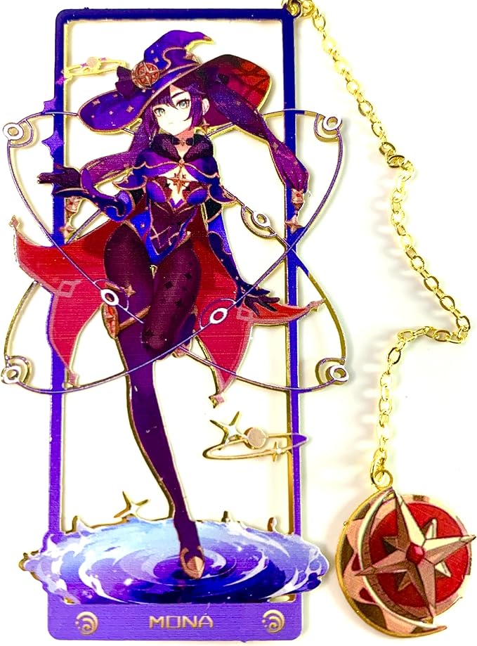 Genshin Impact Mona Metal Bookmark - Anime Figure Merch with 3D Display Box - Birthday Gifts for Fans Friends Gamer Book Lovers - Zllada