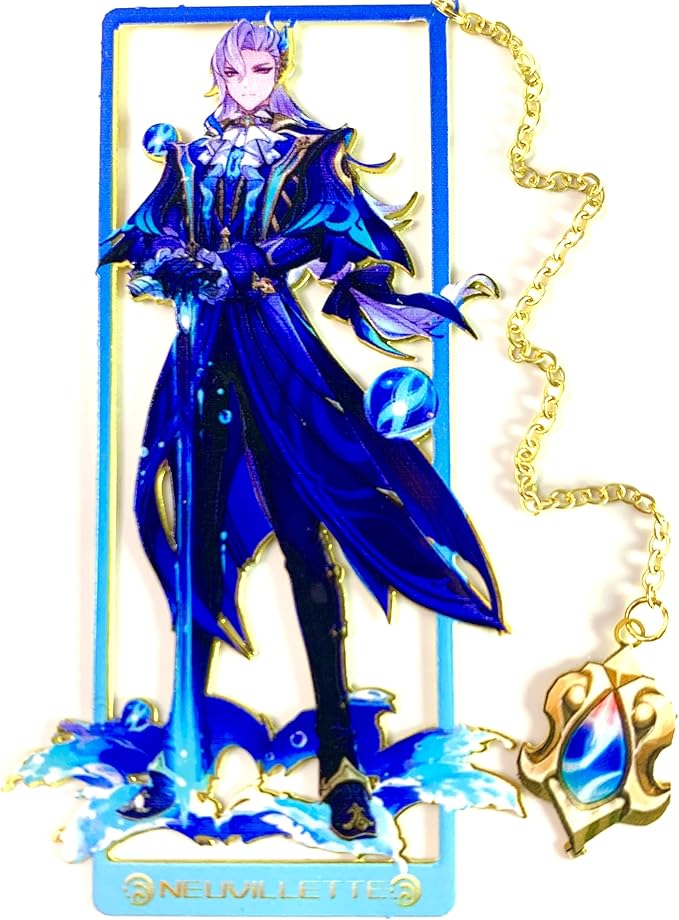 Genshin Impact Neuvillette Metal Bookmark - Anime Figure Merch with 3D Display Box - Birthday Gifts for Fans Friends Gamer Book Lovers - Zllada