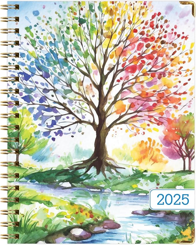 HARDCOVER 2025 Planner, 7"x9": 14 Months (November 2024 - December 2025), Daily Weekly Monthly Planner, Yearly Agenda, Bookmark, Pocket Folder and Sticky Note Set (Tree Seasons)