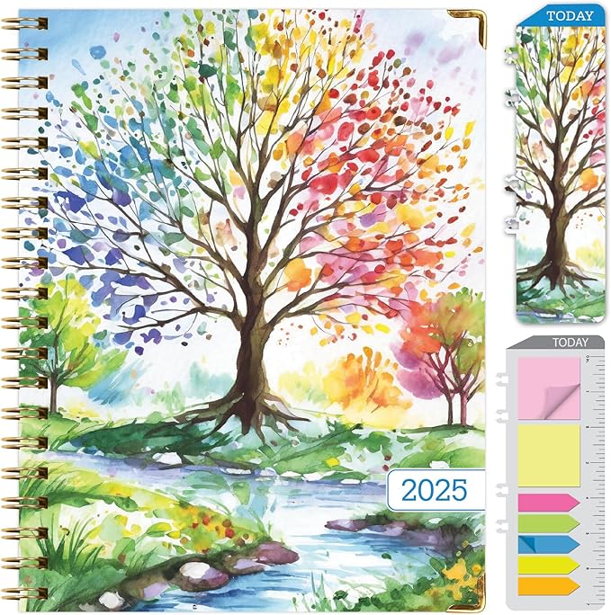 HARDCOVER 2025 Planner, 8.5"x11": 14 Months (November 2024 - December 2025), Daily Weekly Monthly Planner, Yearly Agenda, Bookmark, Pocket Folder and Sticky Note Set (Tree Seasons)