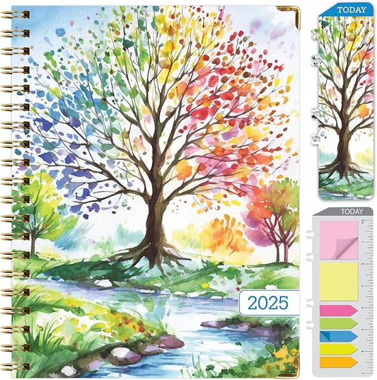 HARDCOVER 2025 Planner, 8.5"x11": 14 Months (November 2024 - December 2025), Daily Weekly Monthly Planner, Yearly Agenda, Bookmark, Pocket Folder and Sticky Note Set (Tree Seasons)