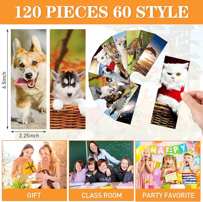 120 Pieces Bookmarks for Kids Set Book Marks Gifts for Kids Inspirational Motivational Paper Bookmark Pack for Book Lovers Adults Teacher Women Funny Reading Gift (Vivid Animal)